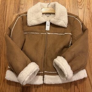 LOFT Teddy Jacket in Brown and Cream